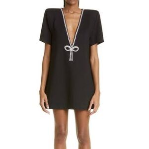 AREA Black Mini Dress with Crystal Bow